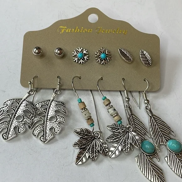 silver tone boho earrings 6 pair NWT - Picture 2 of 3
